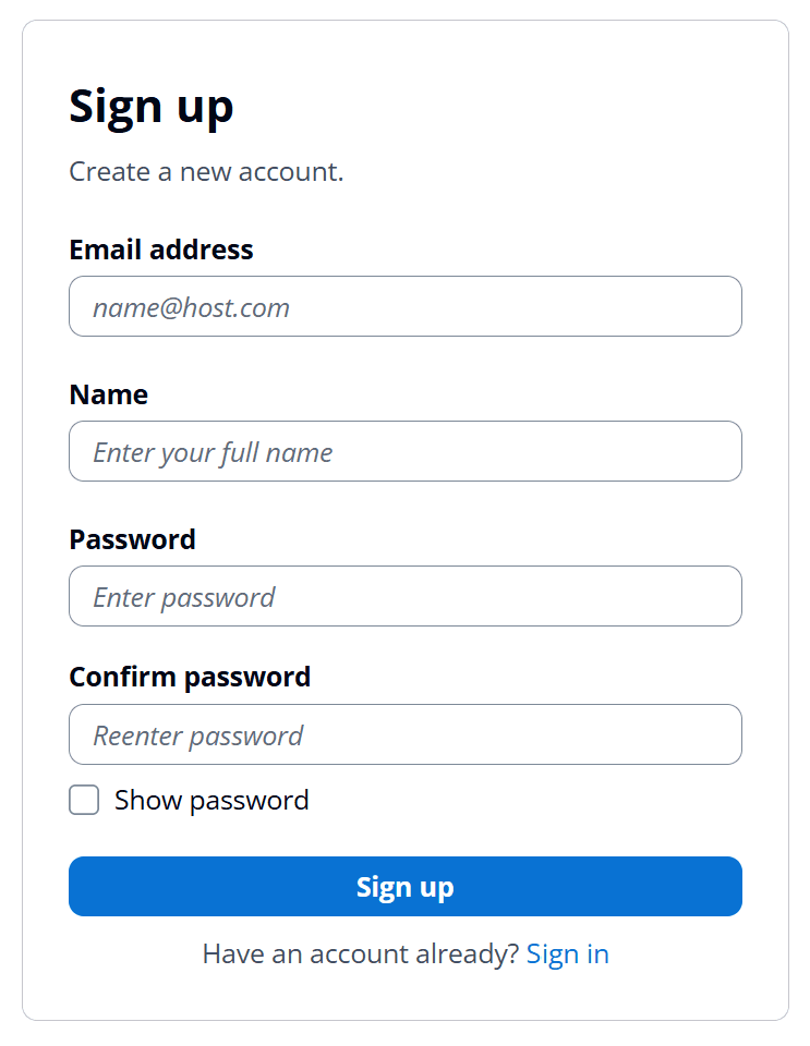 Sign up form