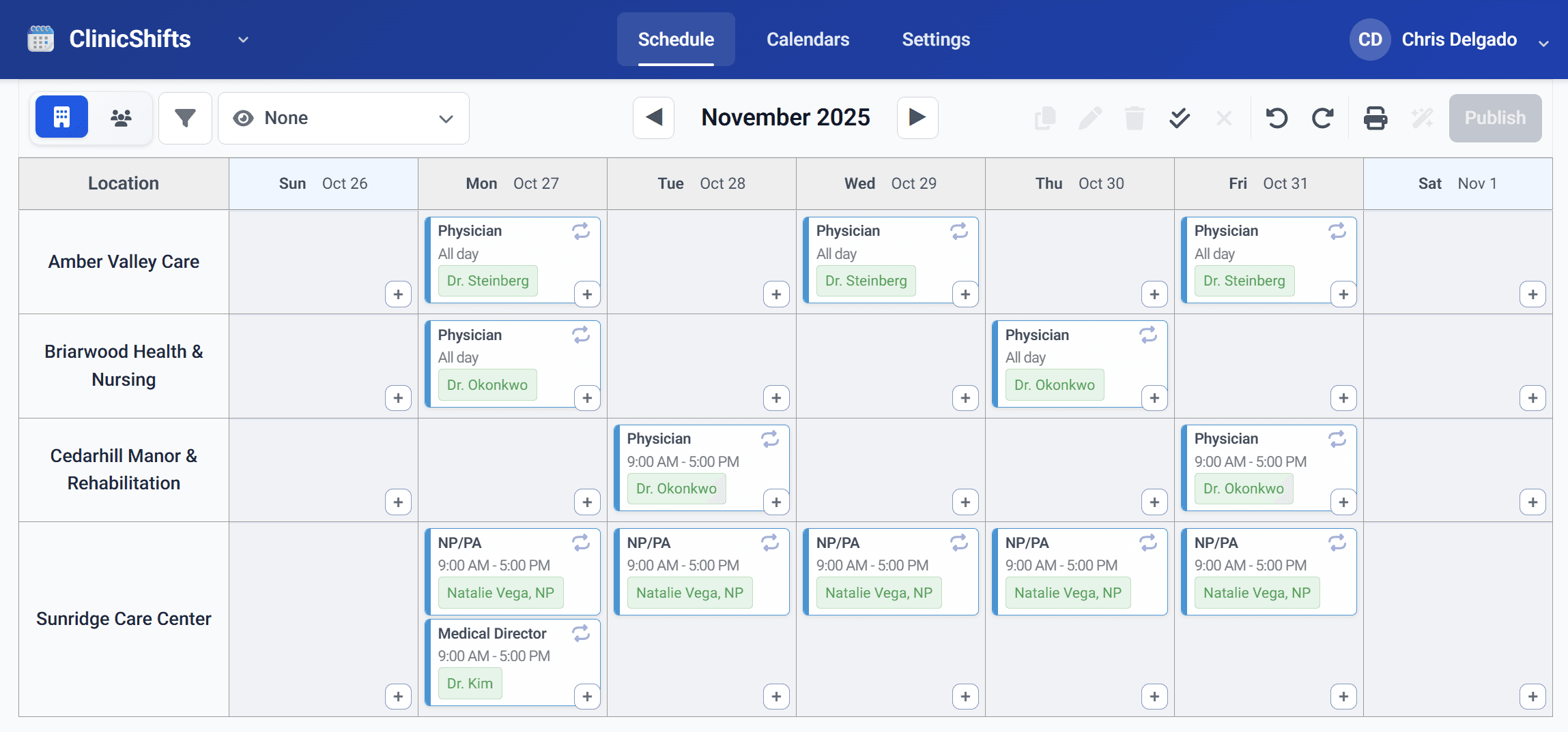 ClinicShifts Schedule Editor Dashboard