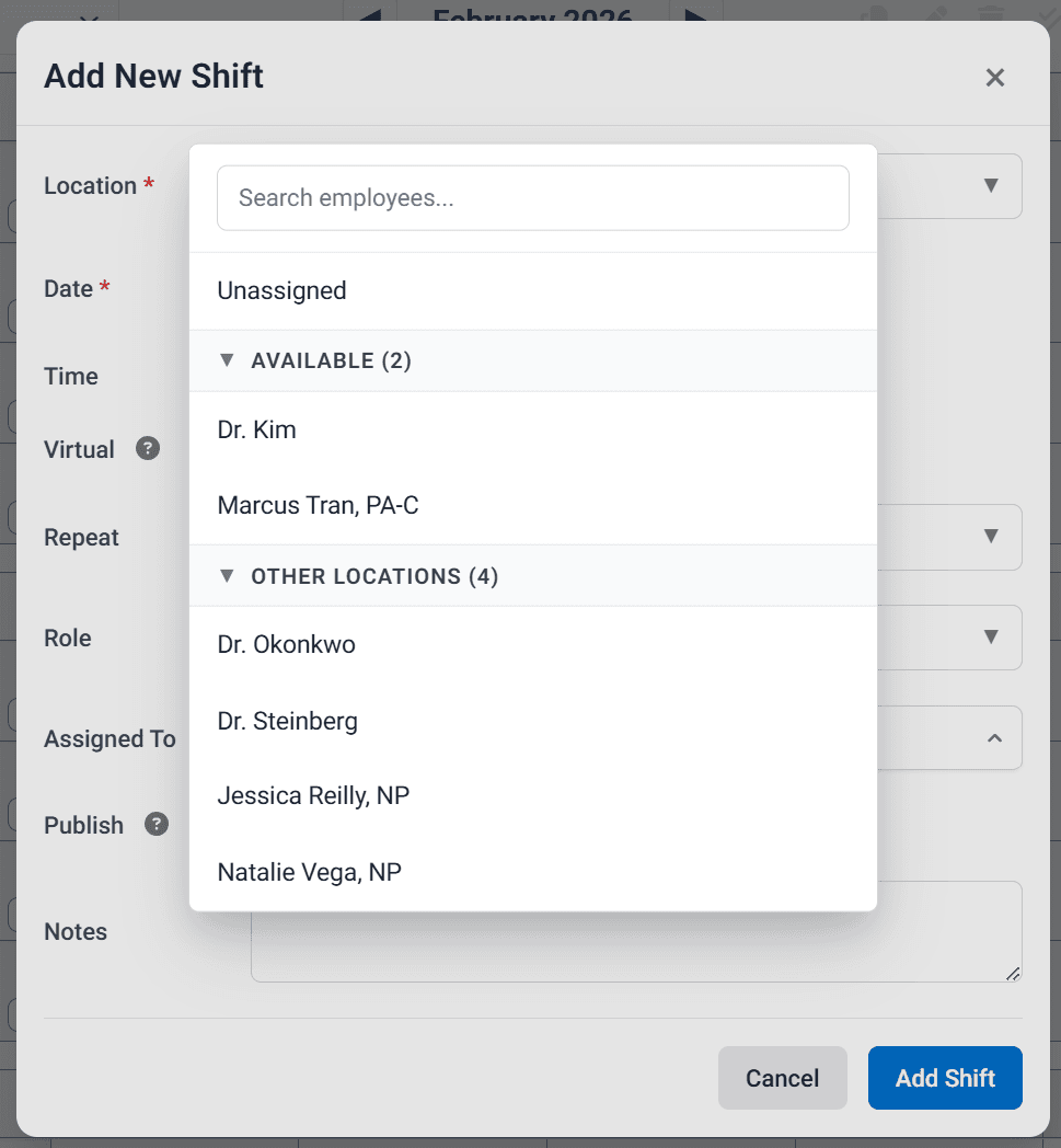 Assigned To dropdown