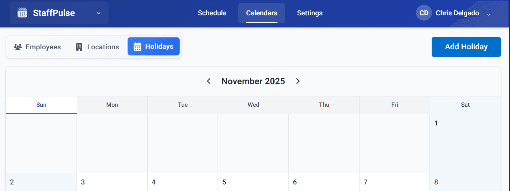 Holidays calendar view