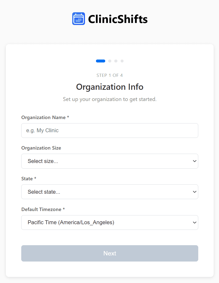 Organization info step