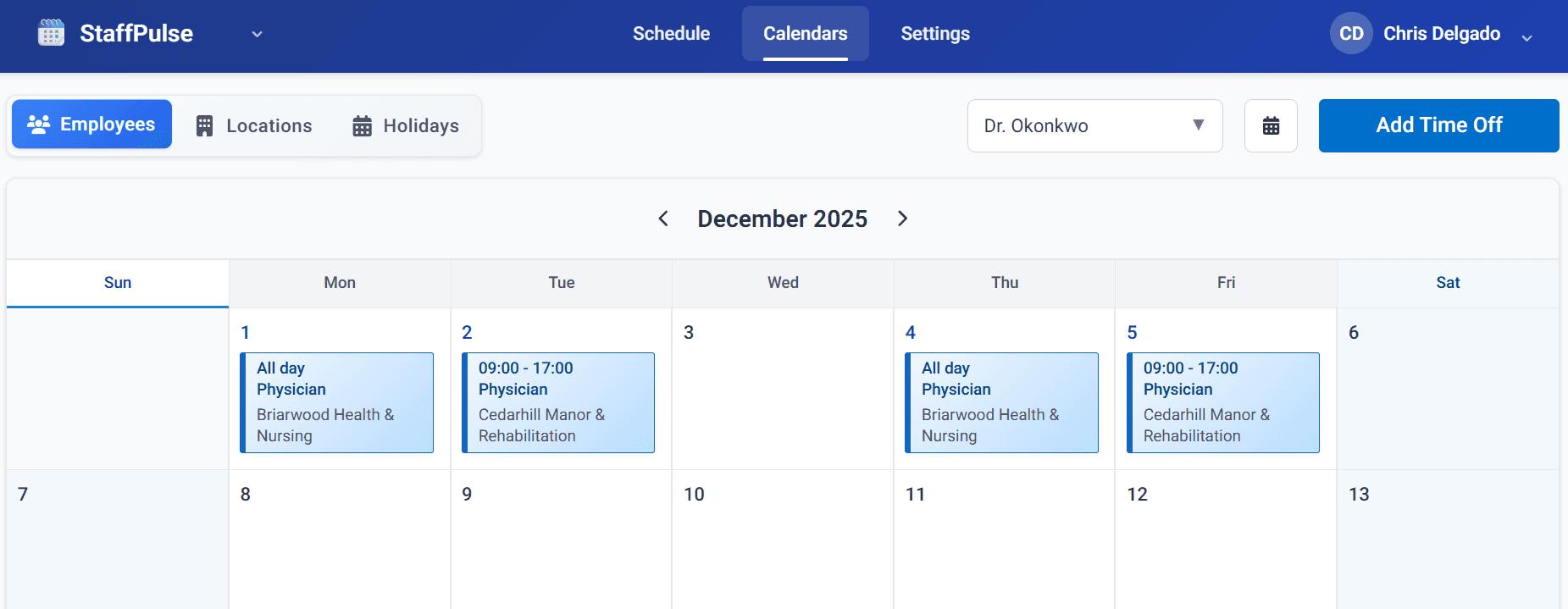 Employee calendar view