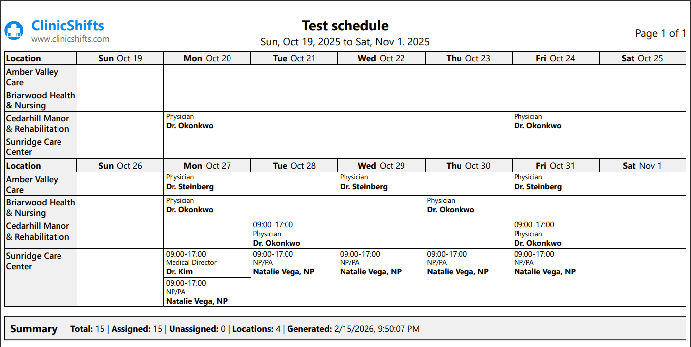 Printed schedule output