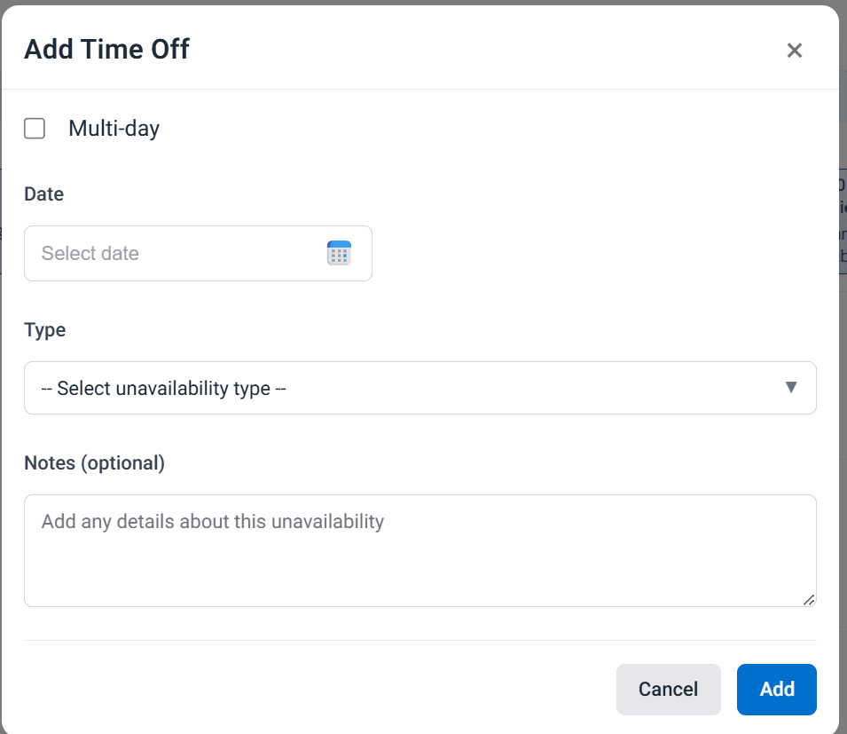 Add Time Off dialog