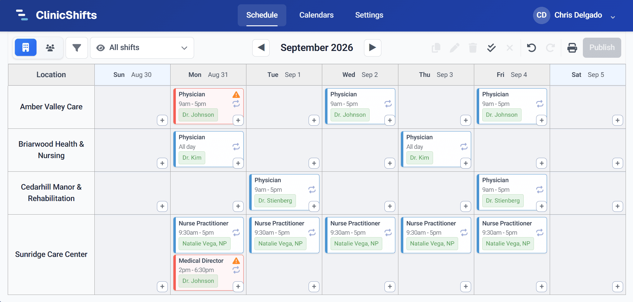 Schedule grid view
