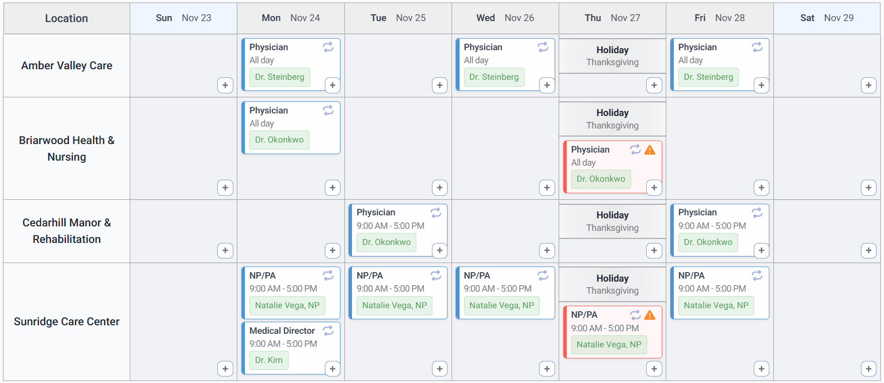 Holidays on the schedule