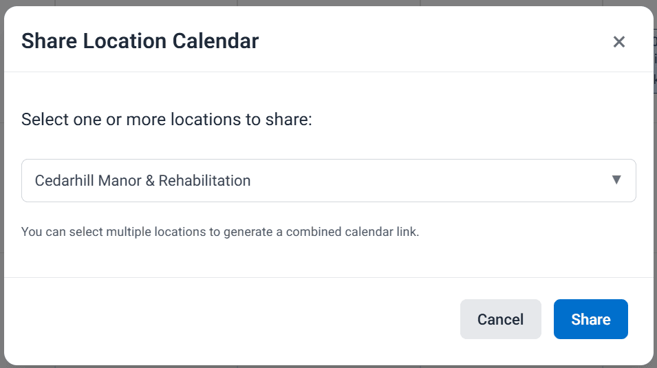 Share Location Calendar dialog