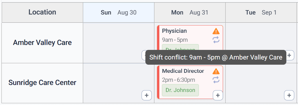 Shift conflict example