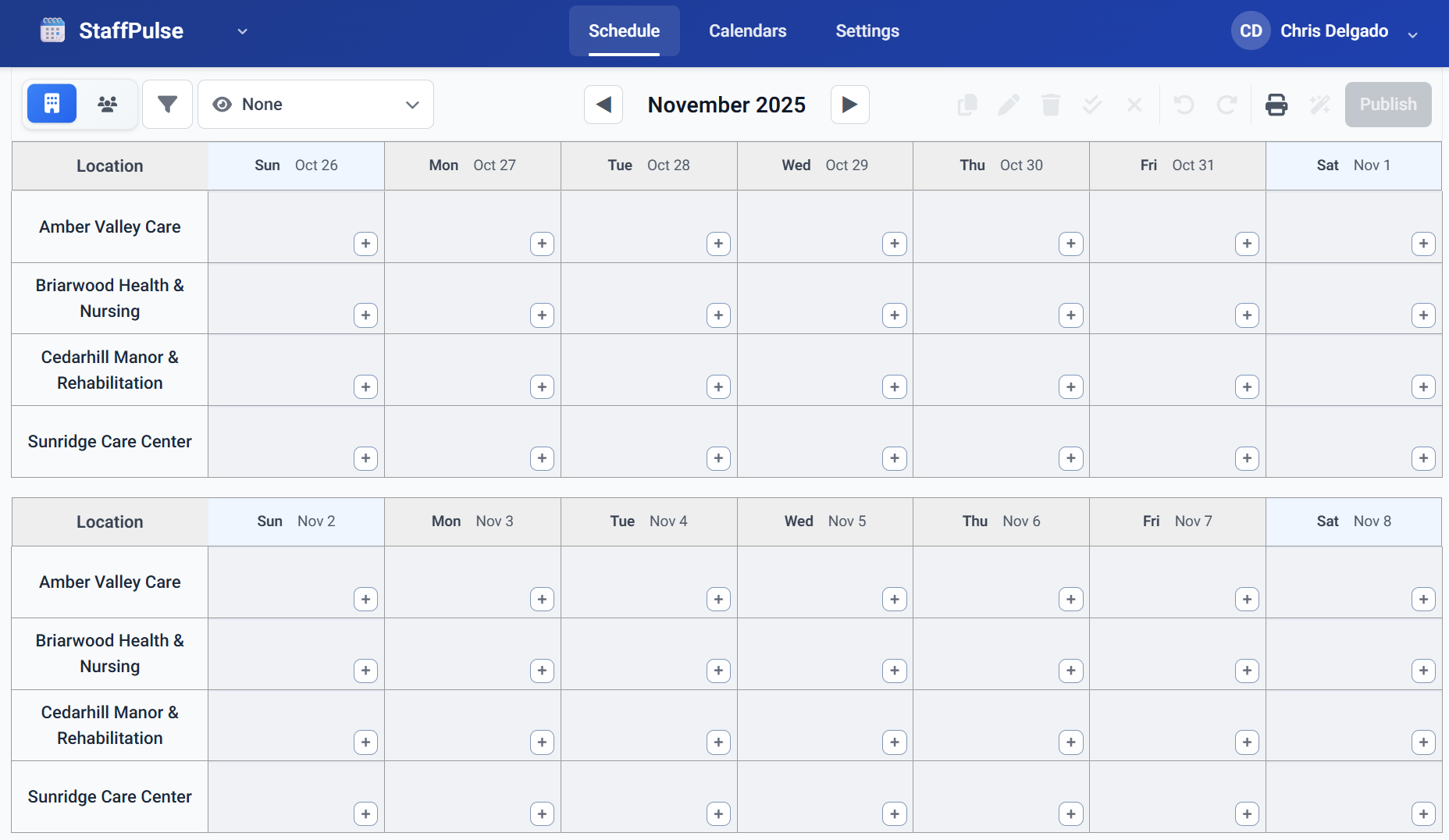 Schedule grid view