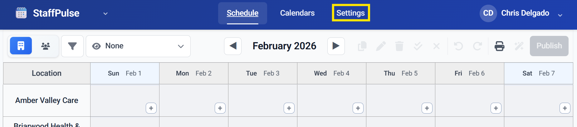 StaffPulse Settings link
